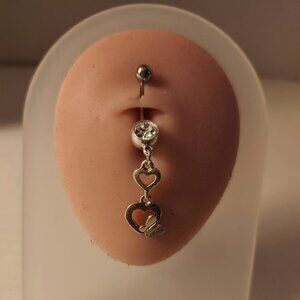 Dangle Clear Crystals Hearts Navel Ring  ~ N-5064-POSH